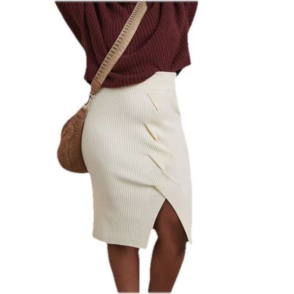 Anthropologie Maeve Skirt Womens Size 3X Desiree Knit Ivory Boho Midi Stretch - Picture 1 of 9